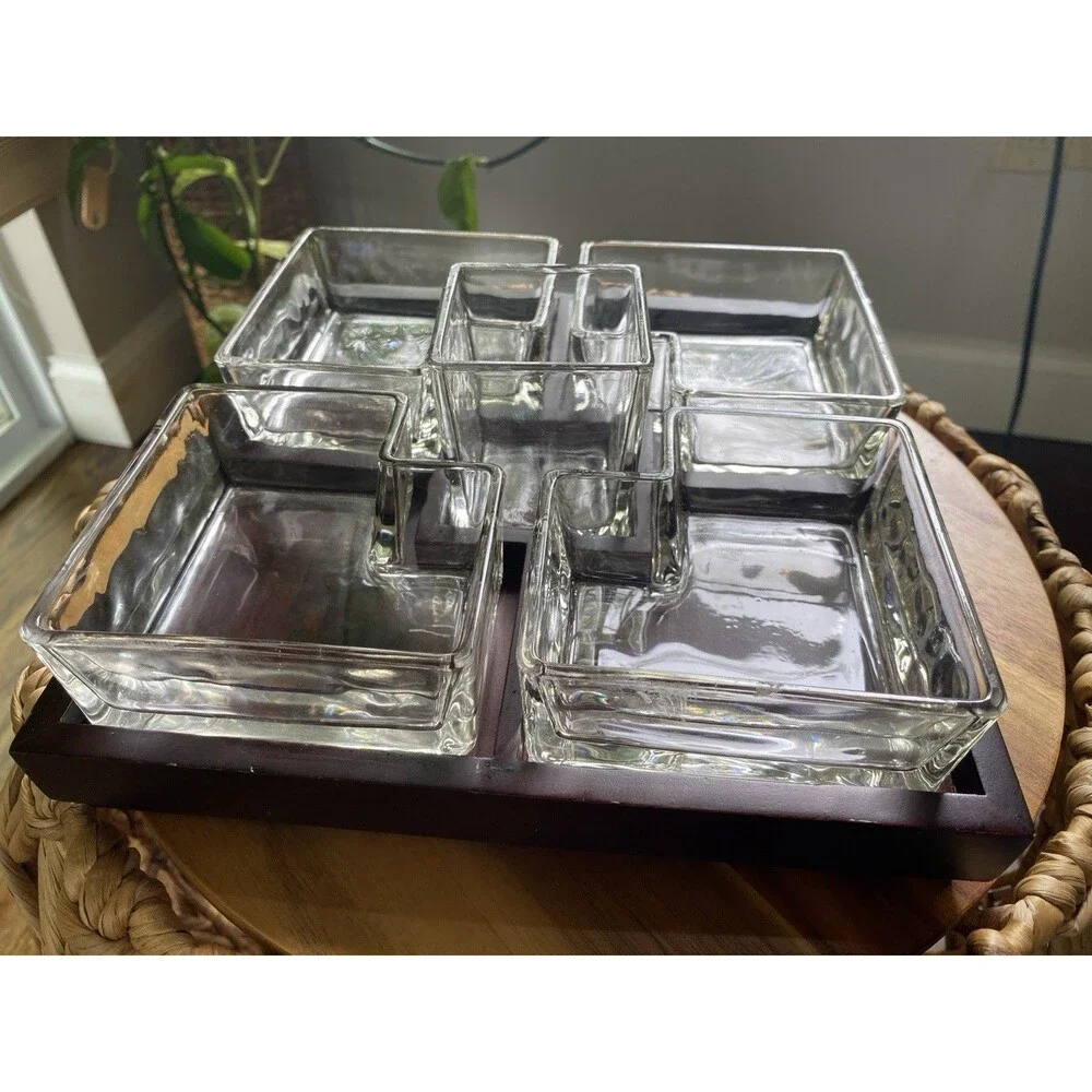 Red Envelope Square Cubist Appetizer & Hors d'Oeuvres Serving Tray 9 1/2”